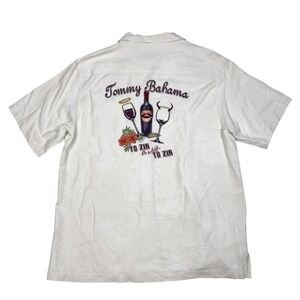 Tommy Bahama Silk Shirt Mens Size L Embroidered Wine‎ Button Up Camp Collar